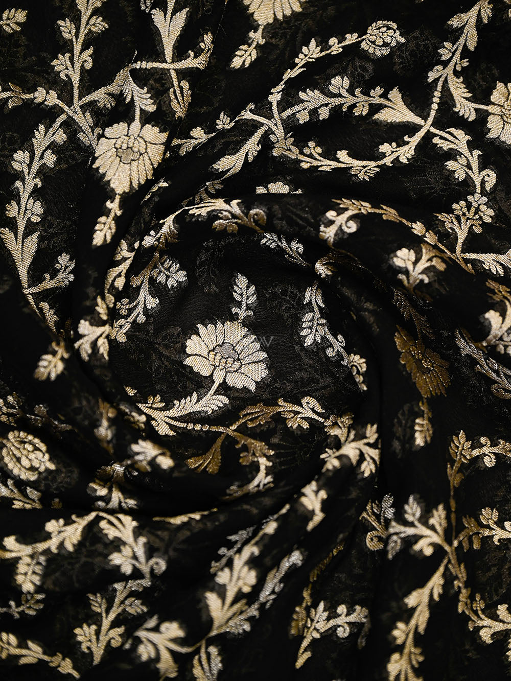 Black Floral Jaal Khaddi Georgette Handloom Banarasi Saree - Sacred Weaves