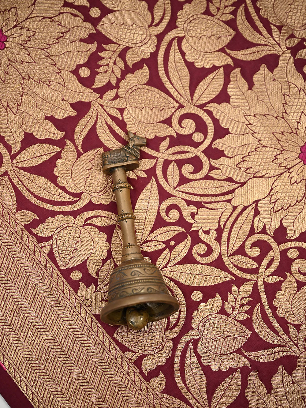 Wine Floral Meenakari Silk Brocade Handloom Banarasi Saree - Sacred Weaves