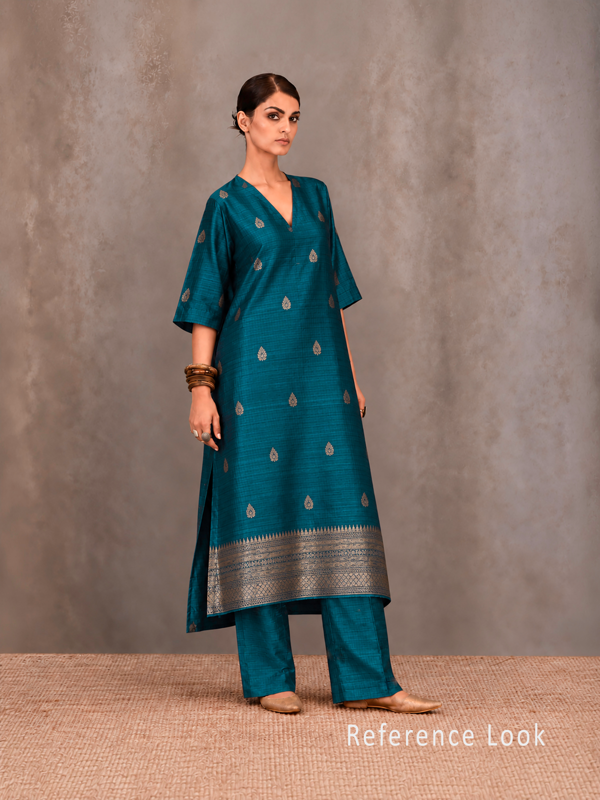 Teal Blue Booti Dupion Silk Handloom Banarasi Suit - Sacred Weaves