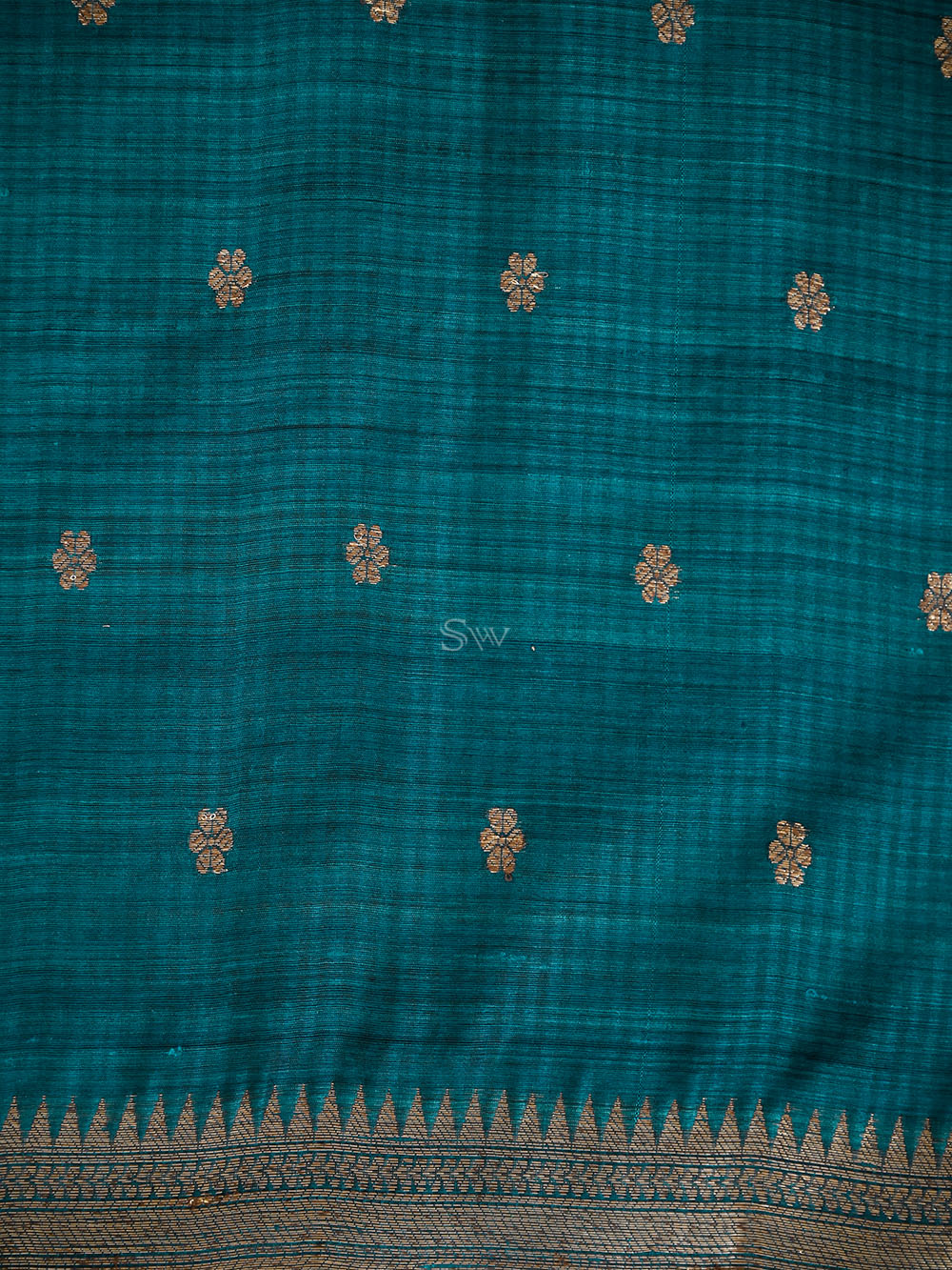 Teal Blue Booti Dupion Silk Handloom Banarasi Suit - Sacred Weaves
