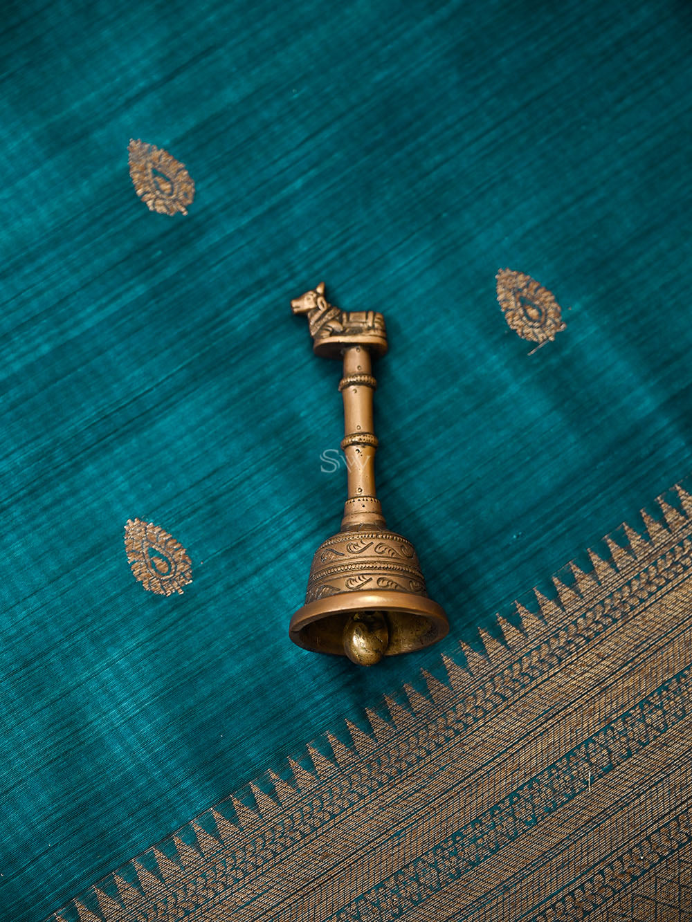 Teal Blue Booti Dupion Silk Handloom Banarasi Suit - Sacred Weaves