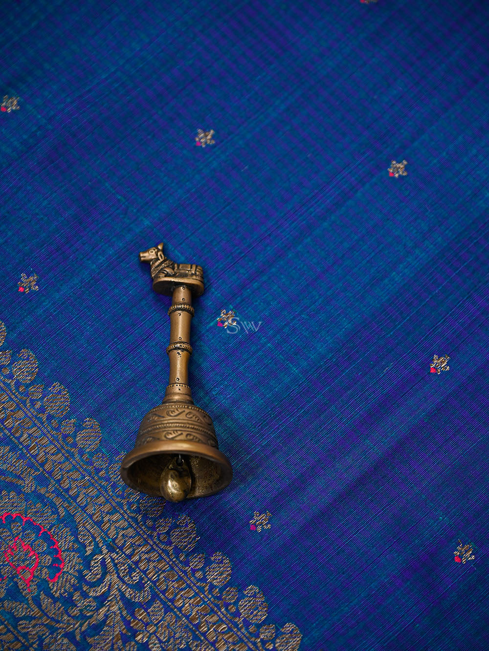 Peacock Blue Meenakari Booti Dupion Silk Handloom Banarasi Suit - Sacred Weaves