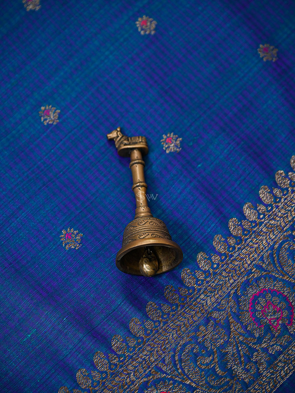 Peacock Blue Meenakari Booti Dupion Silk Handloom Banarasi Suit - Sacred Weaves
