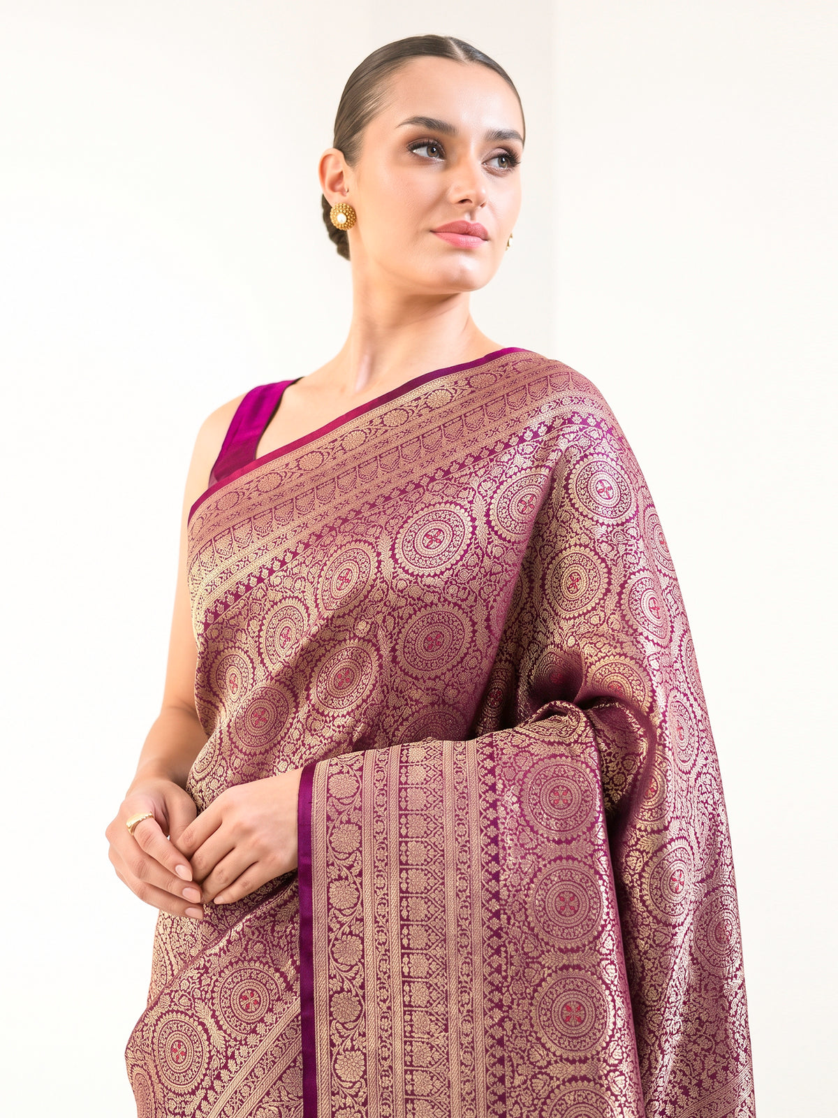 Dark Magenta Meenakari Silk Brocade Handloom Banarasi Saree - Sacred Weaves