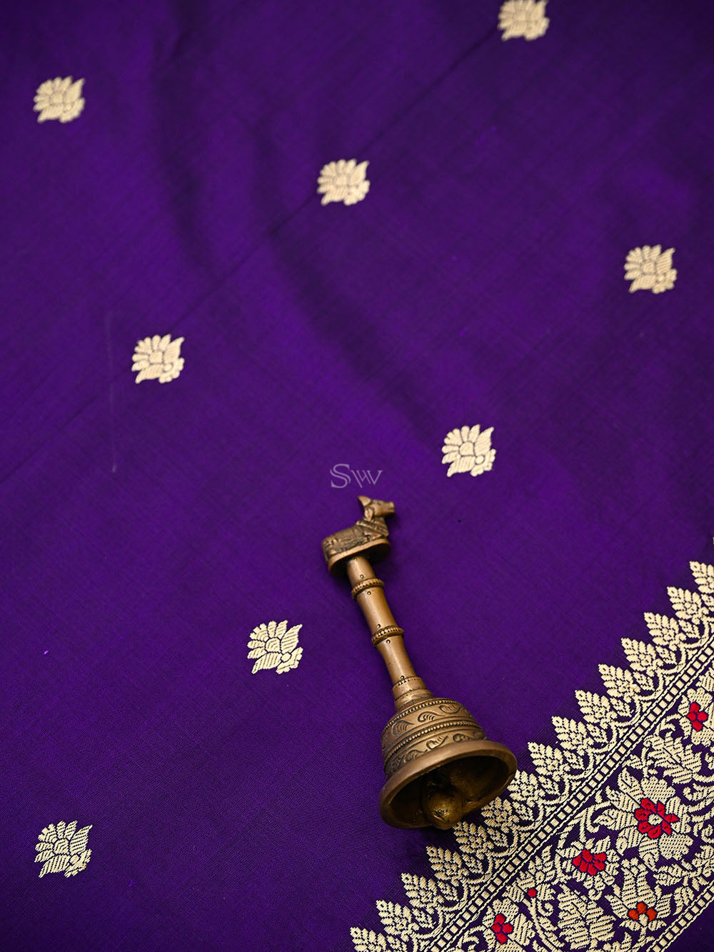 Royal Purple Booti Plain Katan Silk Handloom Banarasi Suit - Sacred Weaves