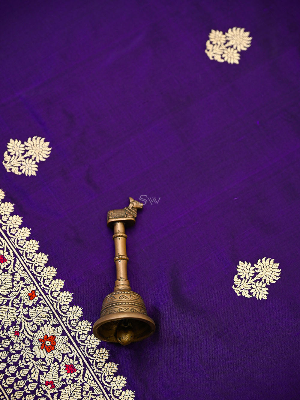 Royal Purple Booti Plain Katan Silk Handloom Banarasi Suit - Sacred Weaves