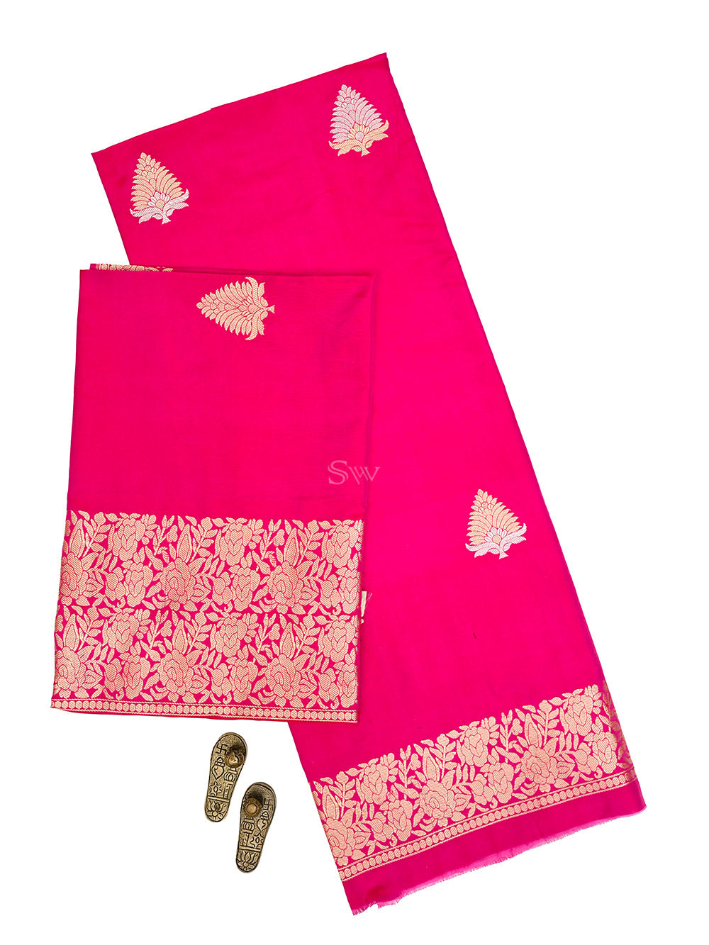 Pink Orange Booti Katan Silk Handloom Banarasi Suit - Sacred Weaves