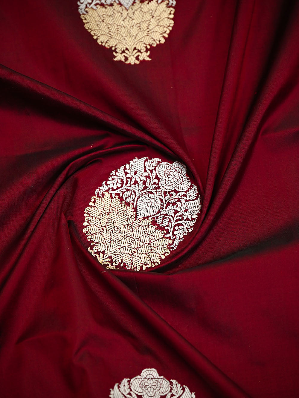 Dark Maroon Booti Katan Silk Handloom Banarasi Suit - Sacred Weaves