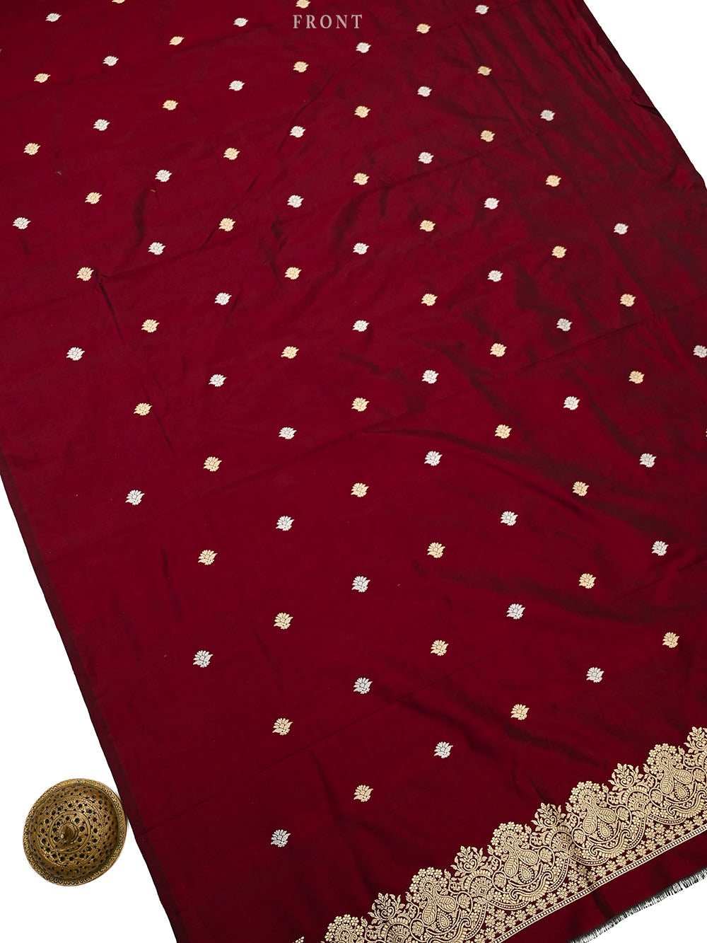 Dark Maroon Booti Katan Silk Handloom Banarasi Suit - Sacred Weaves