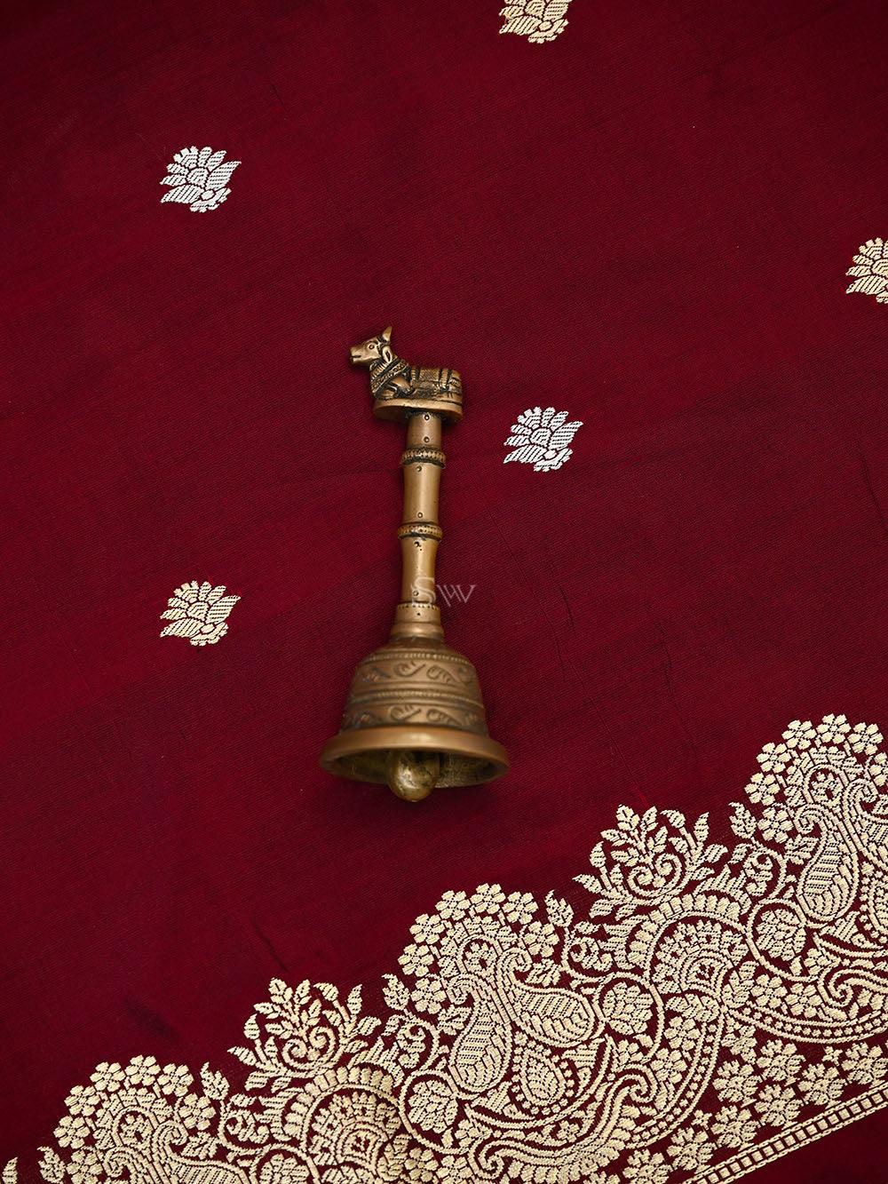 Dark Maroon Booti Katan Silk Handloom Banarasi Suit - Sacred Weaves