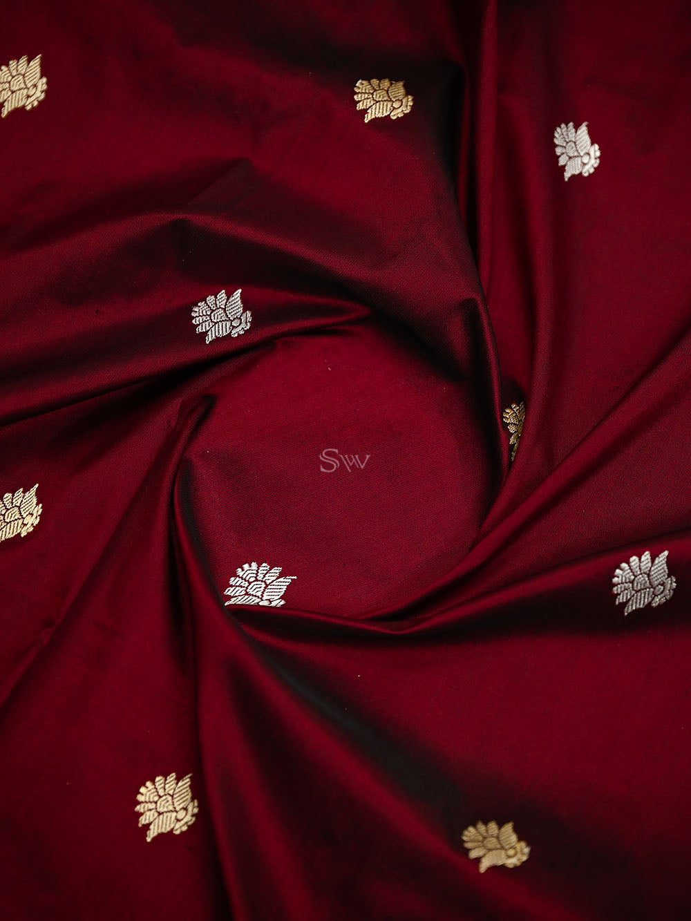 Dark Maroon Booti Katan Silk Handloom Banarasi Suit - Sacred Weaves
