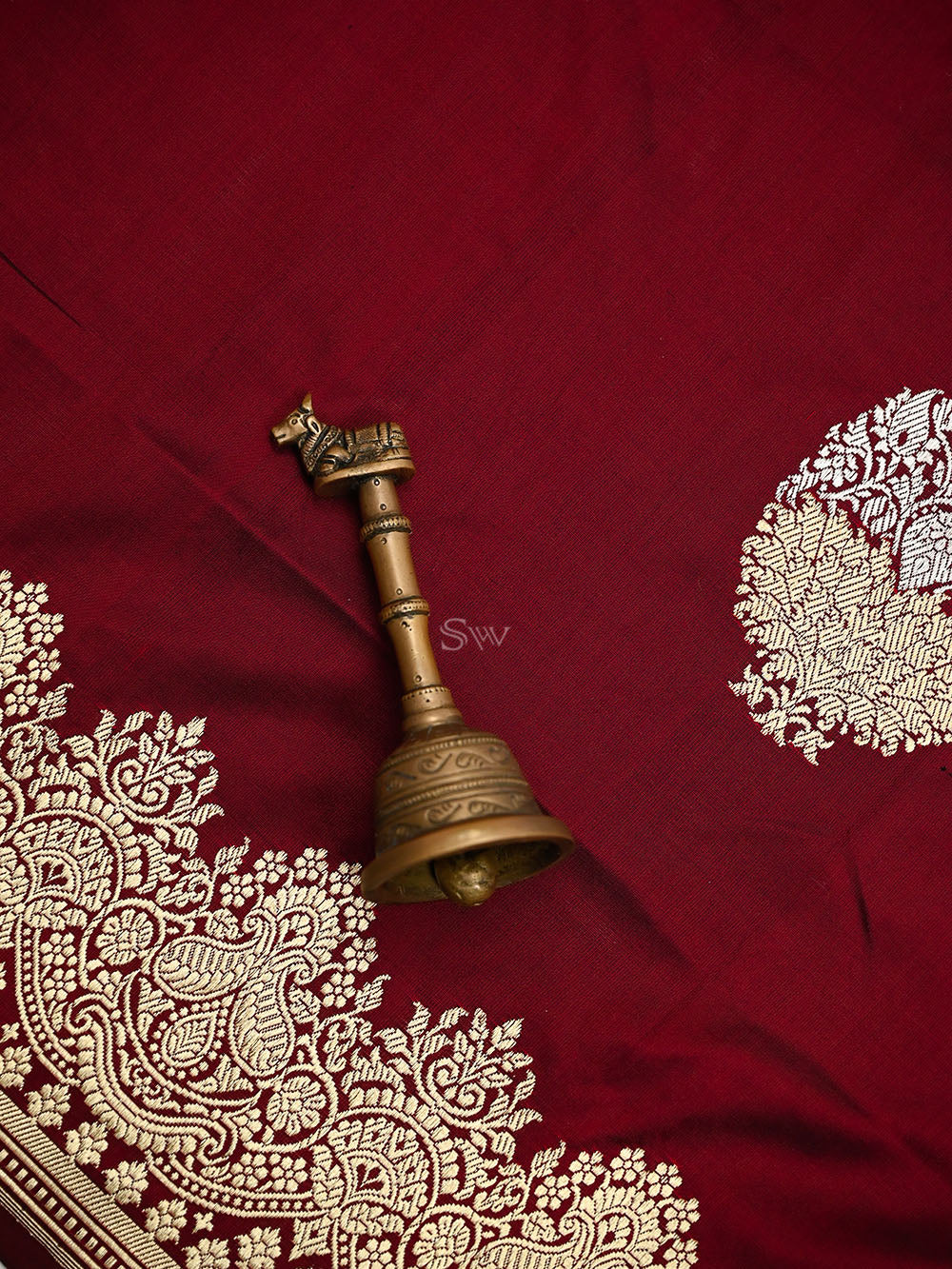 Dark Maroon Booti Katan Silk Handloom Banarasi Suit - Sacred Weaves