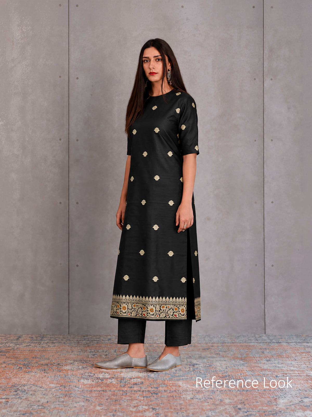 Black Booti Katan Silk Handloom Banarasi Suit - Sacred Weaves