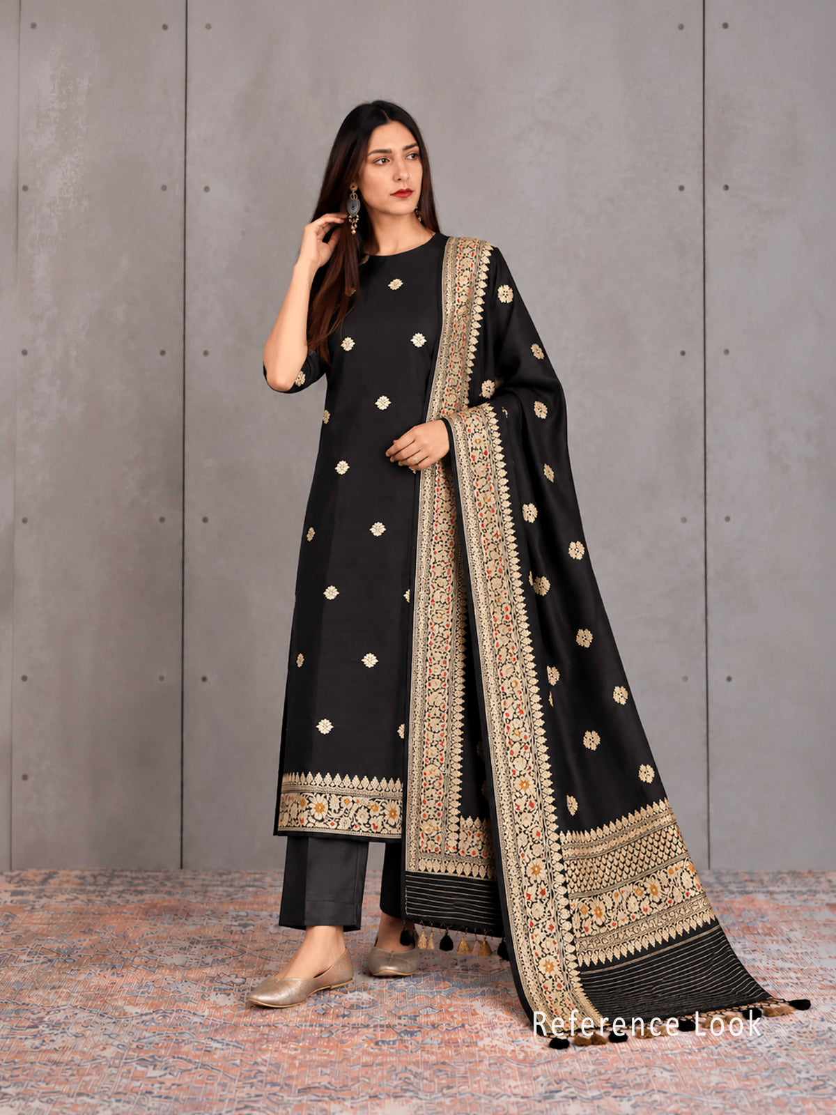 Black Booti Katan Silk Handloom Banarasi Suit - Sacred Weaves