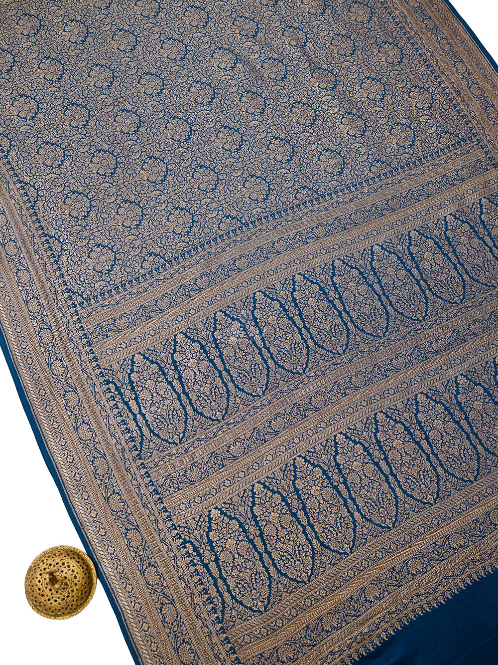 Midnight Blue Brocade Crepe Silk Handloom Banarasi Saree - Sacred Weaves