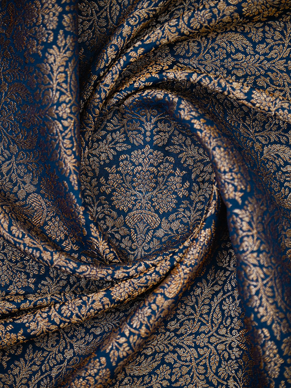 Midnight Blue Brocade Crepe Silk Handloom Banarasi Saree - Sacred Weaves