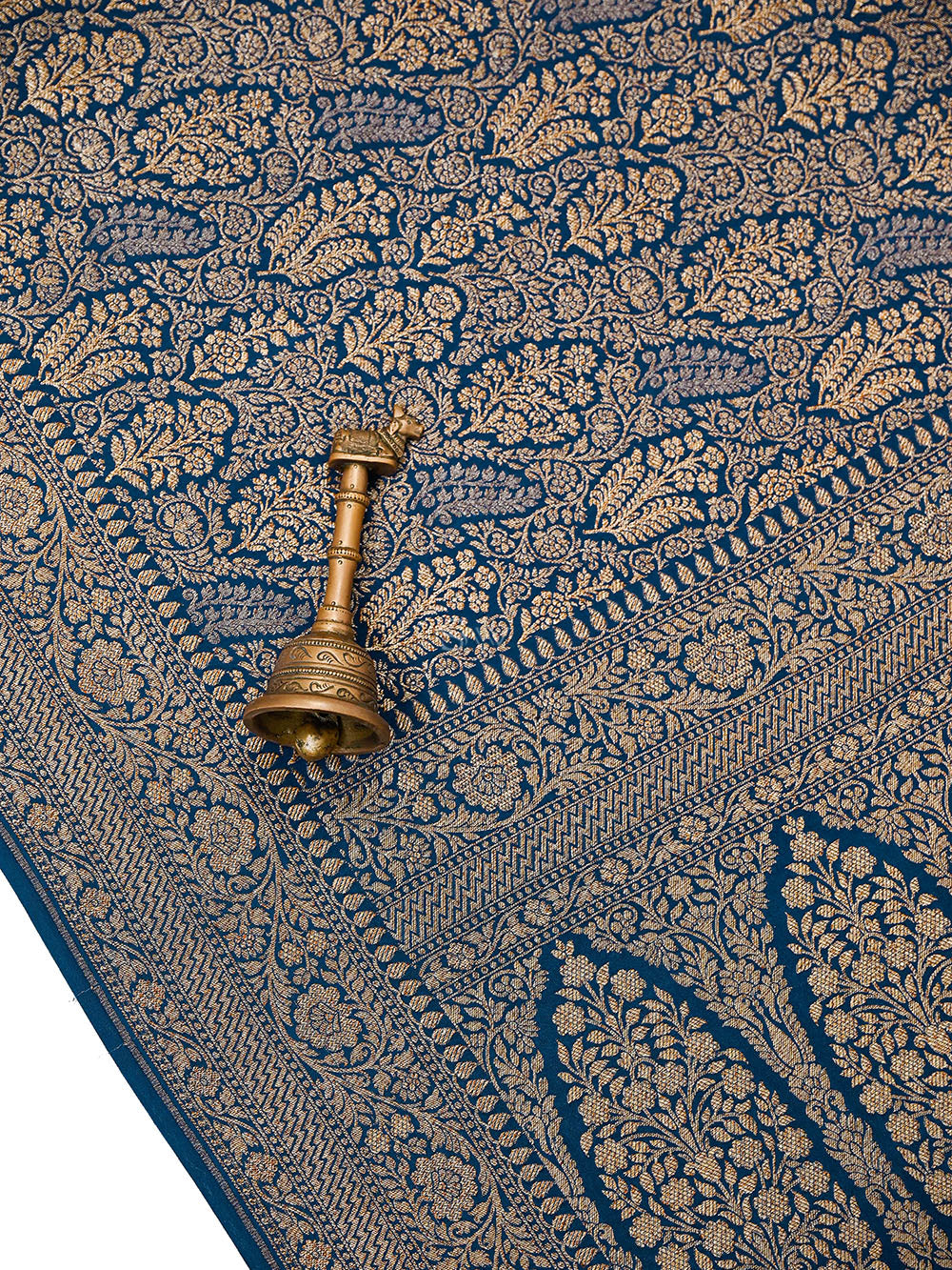 Midnight Blue Zari Brocade Crepe Silk Handloom Banarasi Saree - Sacred Weaves