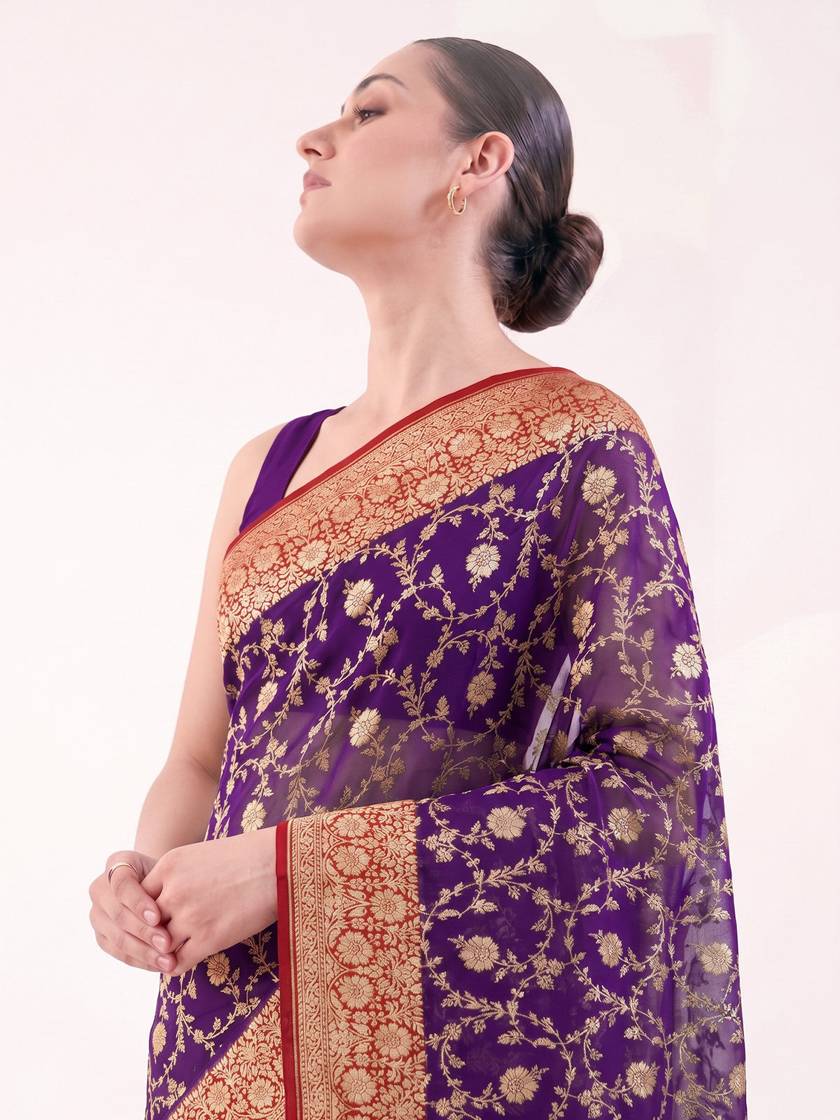 Purple Red Jaal Khaddi Georgette Handloom Banarasi Saree - Sacred Weaves