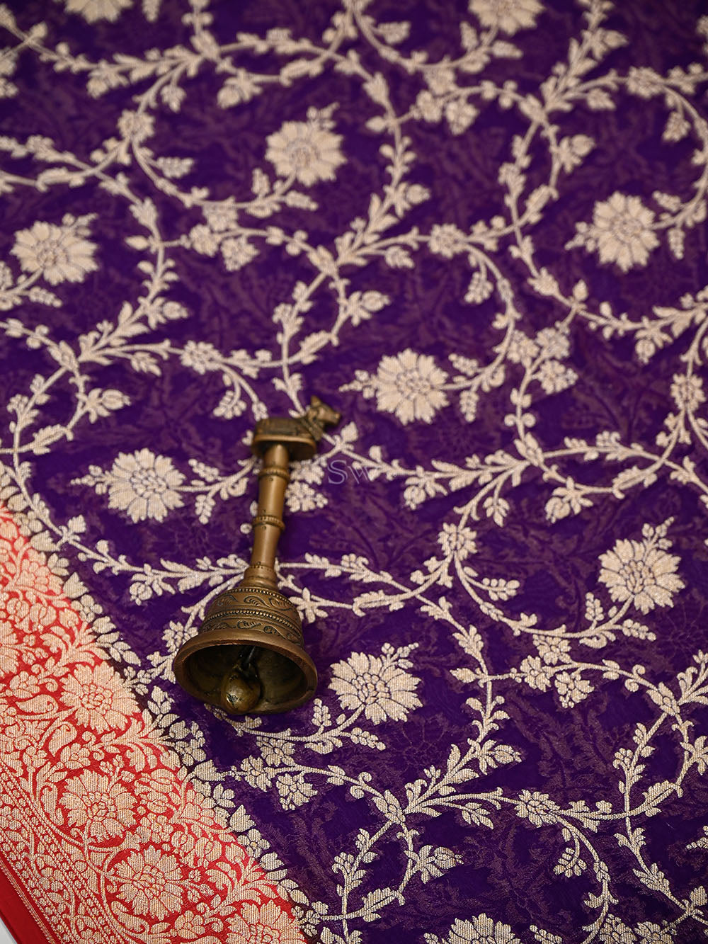 Purple Red Jaal Khaddi Georgette Handloom Banarasi Saree - Sacred Weaves