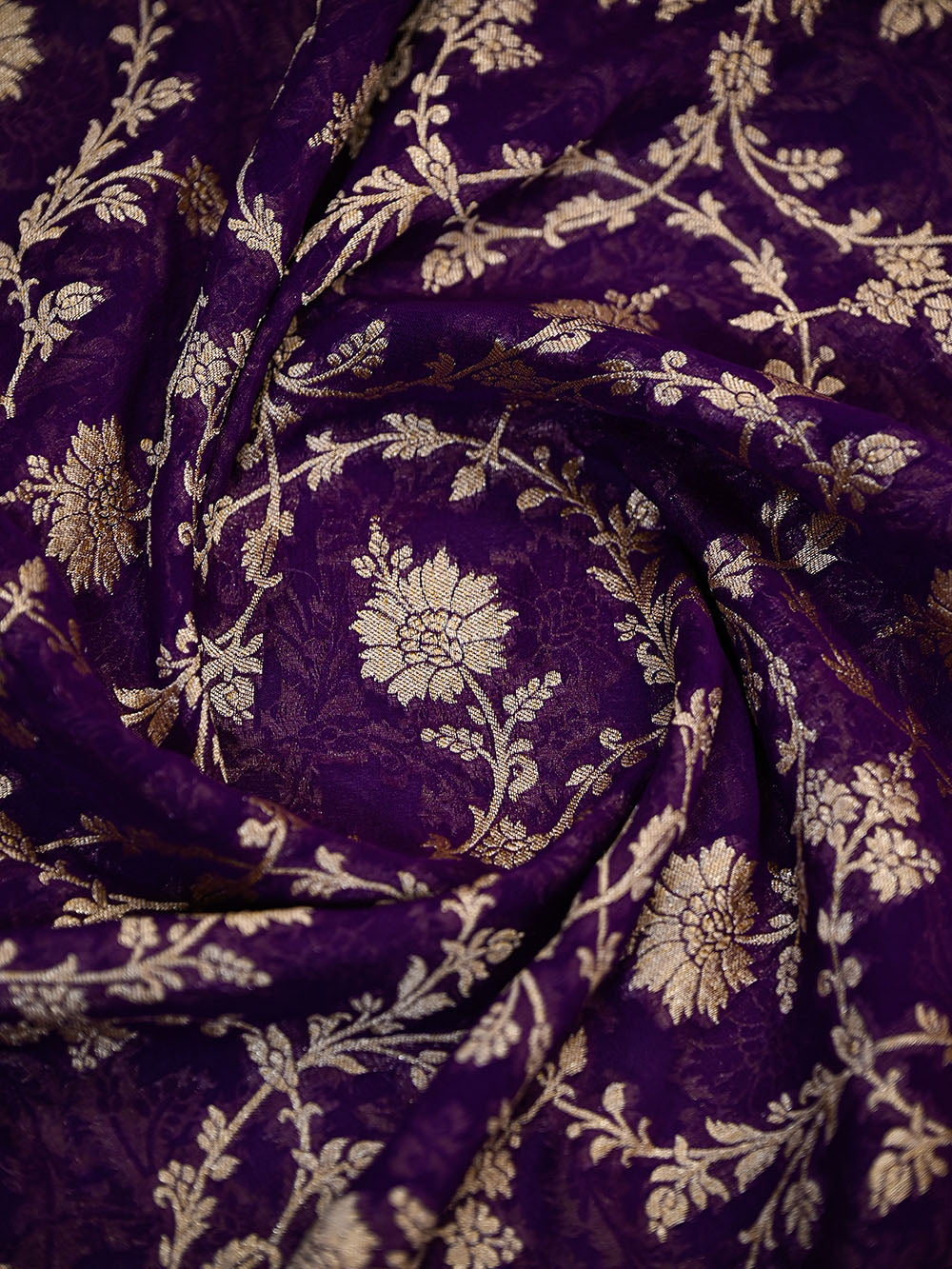 Purple Red Jaal Khaddi Georgette Handloom Banarasi Saree - Sacred Weaves