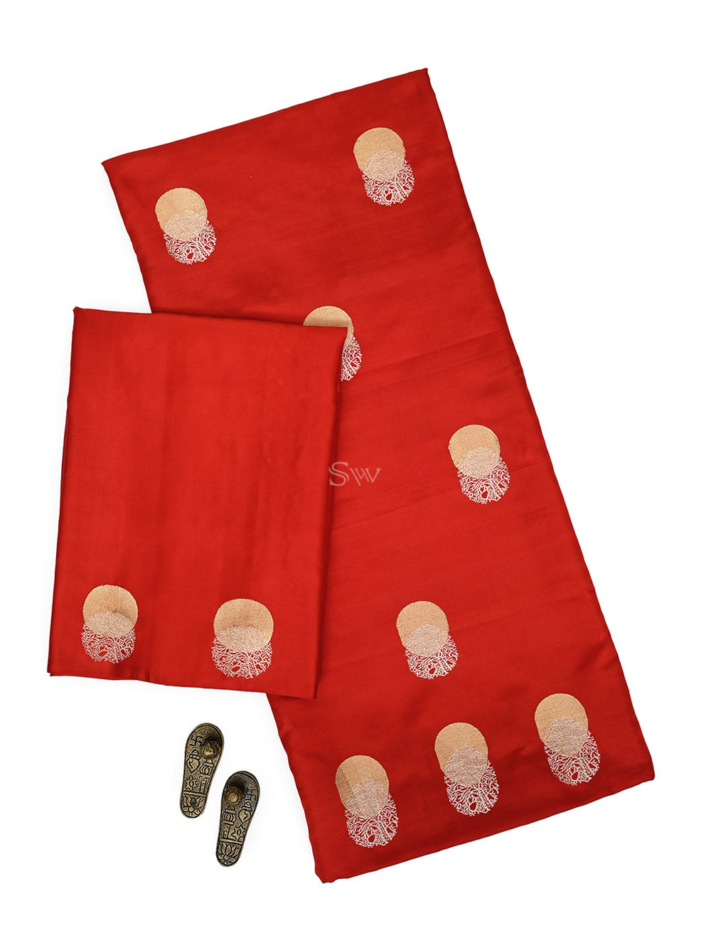Red Sona Roopa Booti Satin Silk Handloom Banarasi Suit - Sacred Weaves
