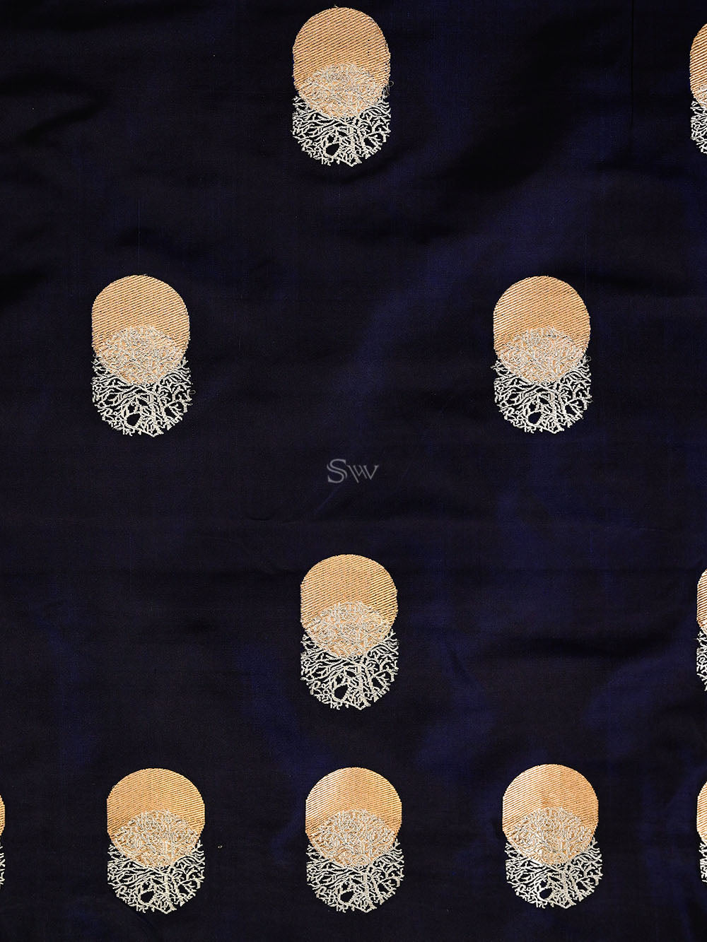Dark Blue Black Sona Roopa Booti Satin Silk Handloom Banarasi Suit - Sacred Weaves