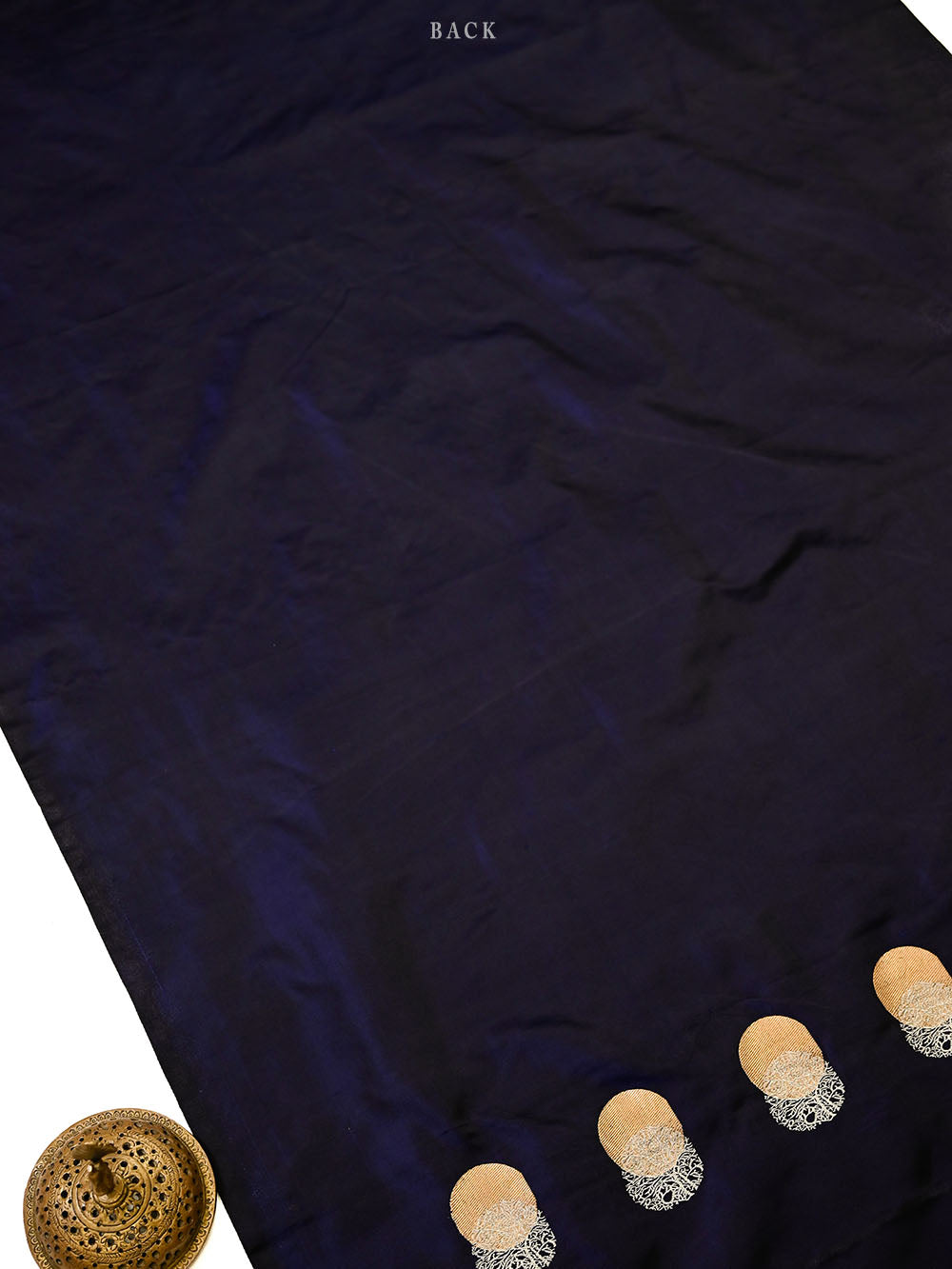 Dark Blue Black Sona Roopa Booti Satin Silk Handloom Banarasi Suit - Sacred Weaves