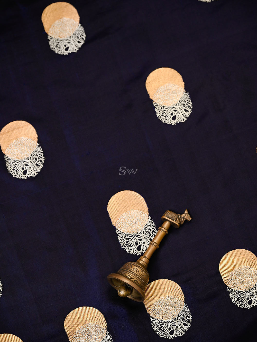 Dark Blue Black Sona Roopa Booti Satin Silk Handloom Banarasi Suit - Sacred Weaves