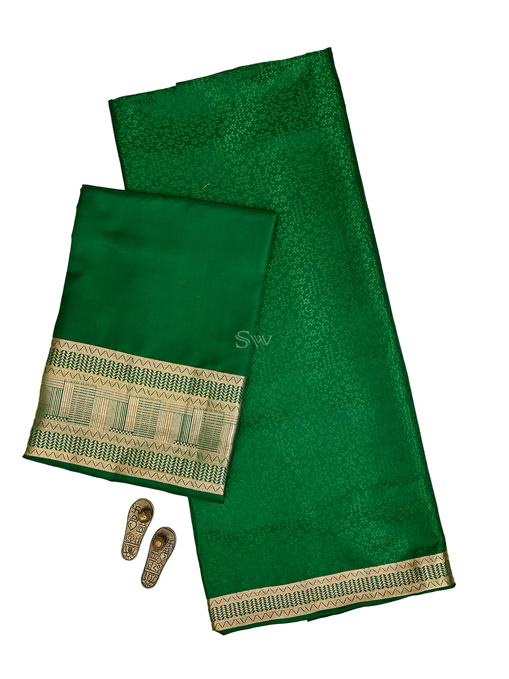 Bottle Green Satin Tanchoi Silk Handloom Banarasi Suit - Sacred Weaves