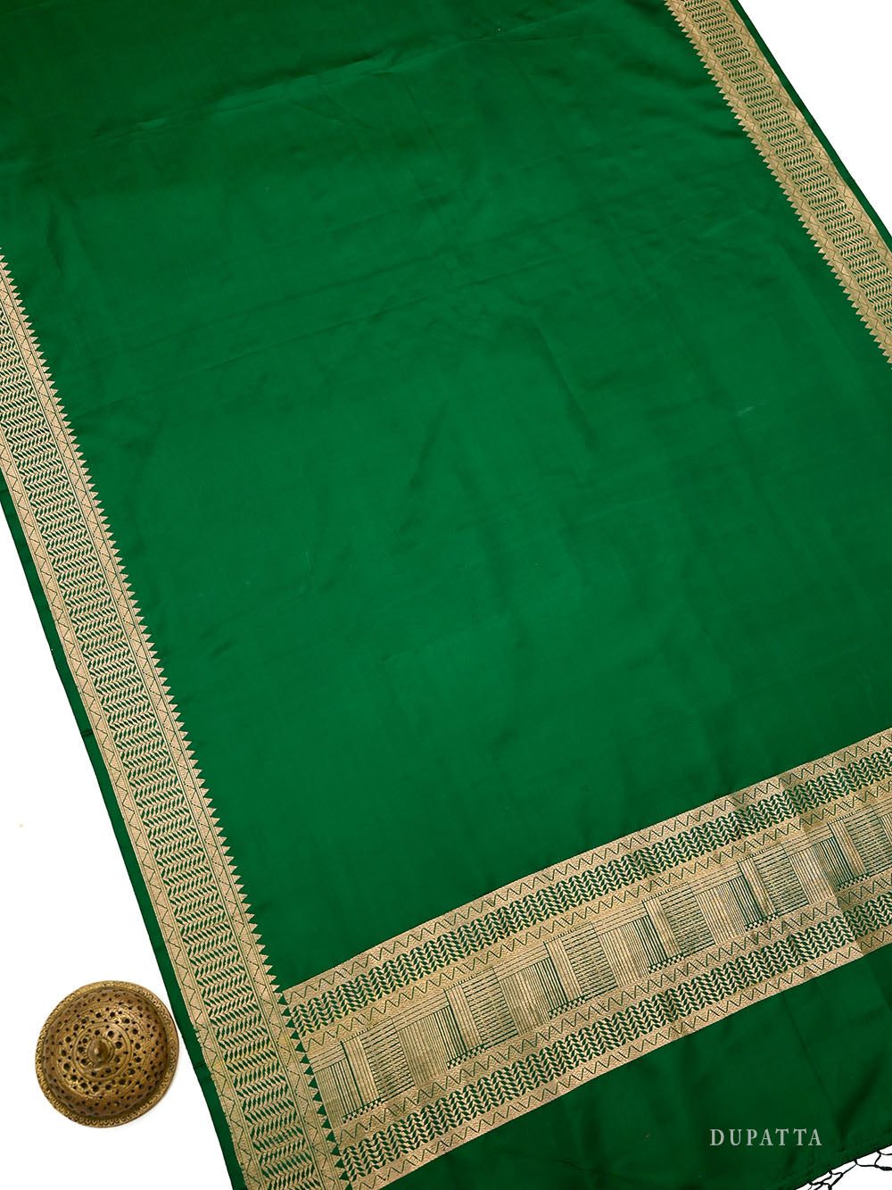 Bottle Green Satin Tanchoi Silk Handloom Banarasi Suit - Sacred Weaves