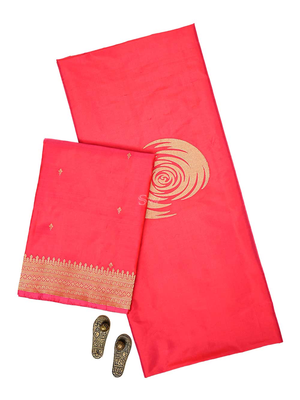 Dark Pink Plain Katan Silk Handloom Banarasi Suit - Sacred Weaves