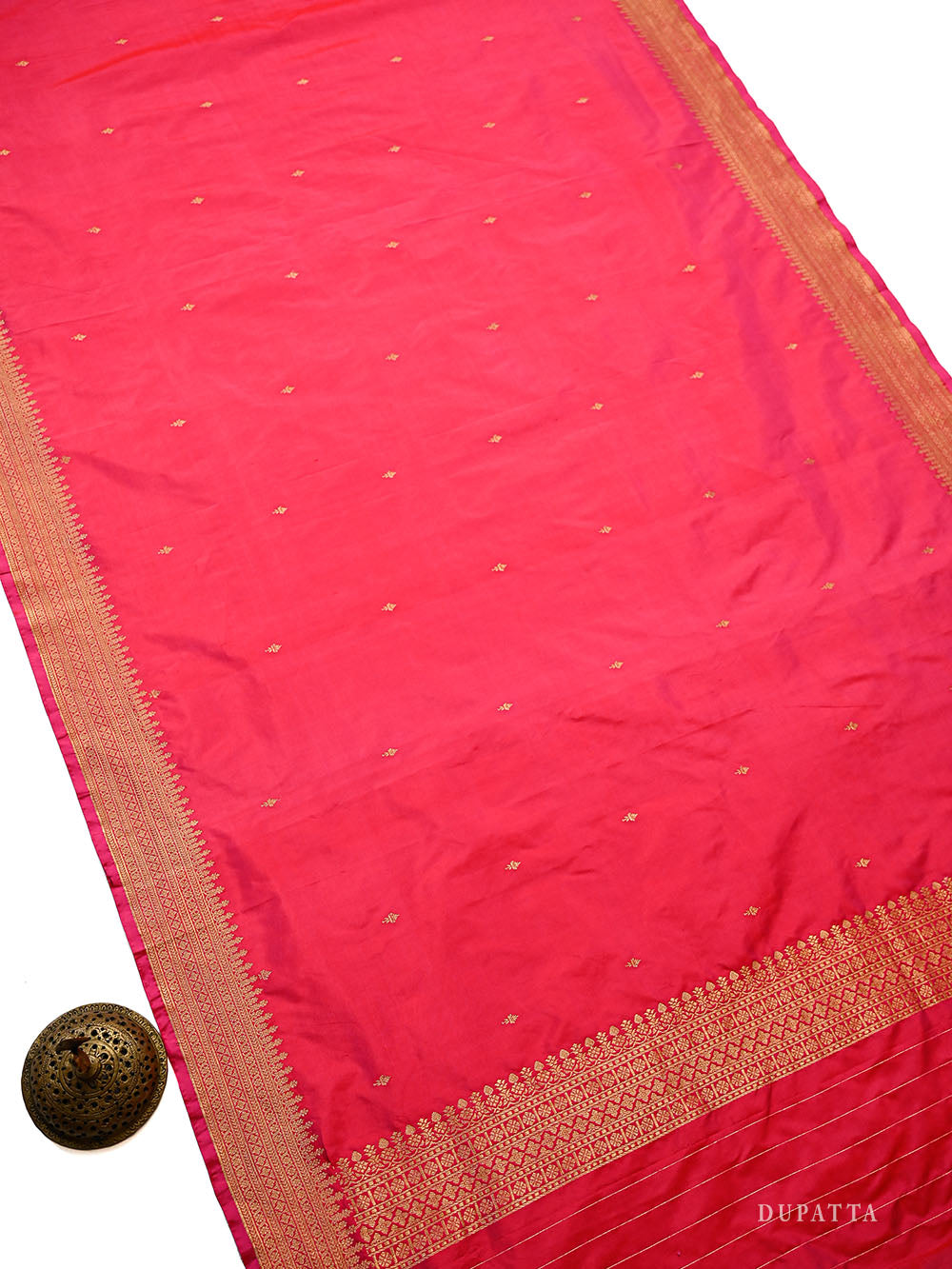 Dark Pink Plain Katan Silk Handloom Banarasi Suit - Sacred Weaves