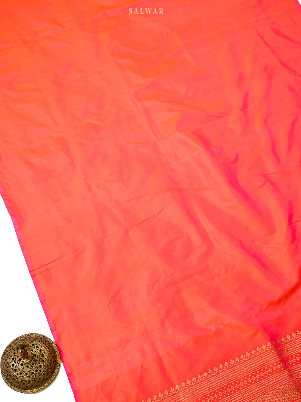 Orange Pink Plain Katan Silk Handloom Banarasi Suit - Sacred Weaves