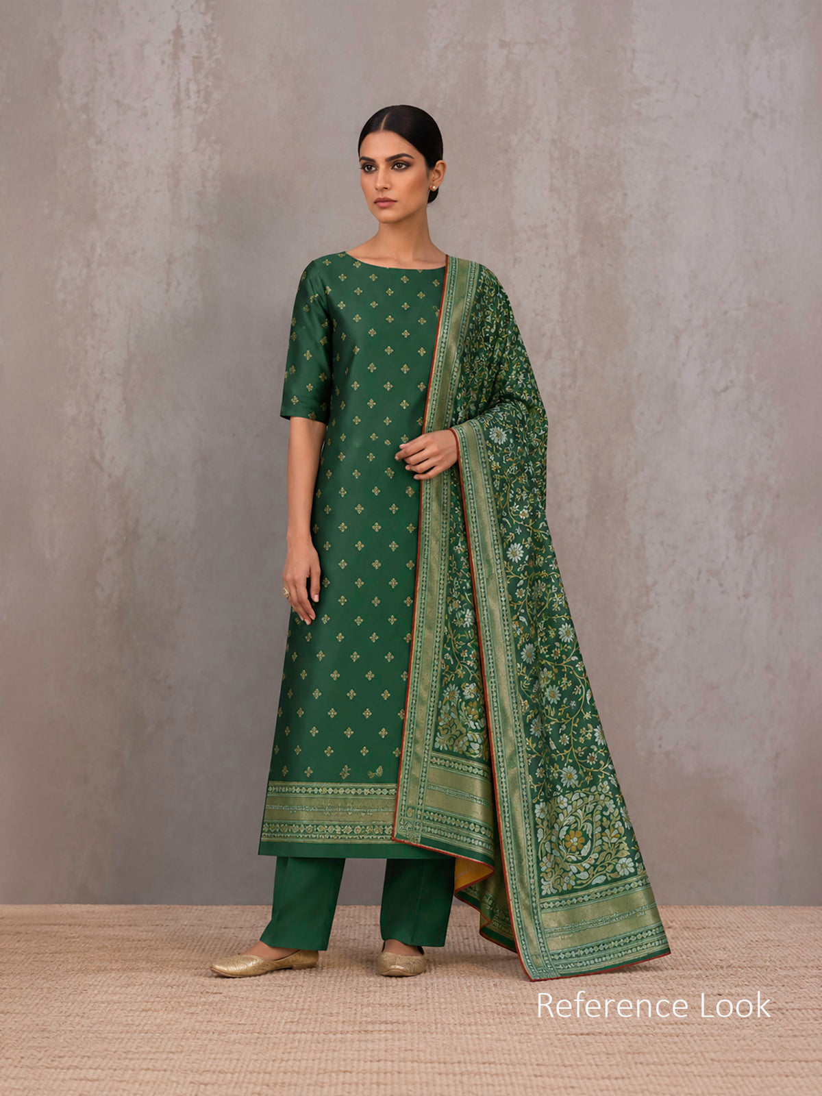 Bottle Green Meenakari Booti Katan Silk Handloom Banarasi Suit - Sacred Weaves