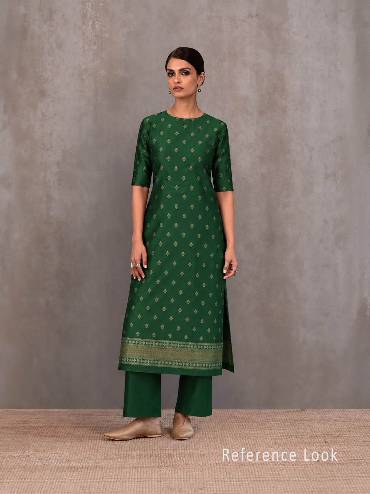 Bottle Green Meenakari Booti Katan Silk Handloom Banarasi Suit - Sacred Weaves