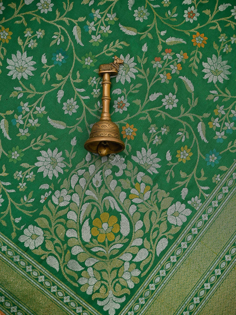 Bottle Green Meenakari Booti Katan Silk Handloom Banarasi Suit - Sacred Weaves