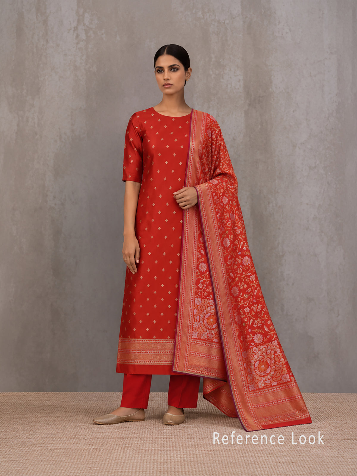 Red Meenakari Booti Katan Silk Handloom Banarasi Suit - Sacred Weaves