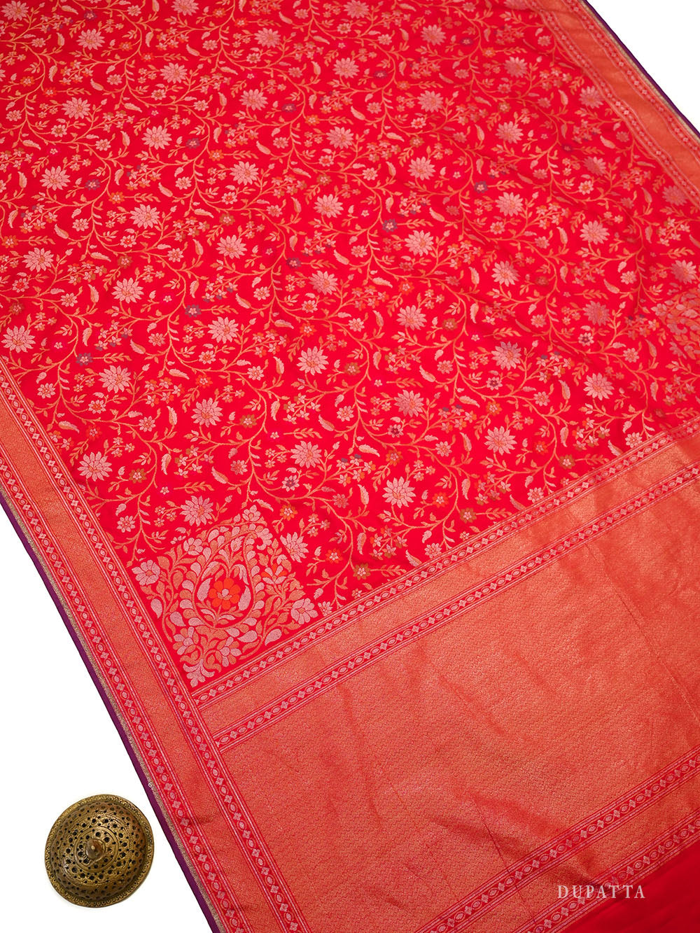 Red Meenakari Booti Katan Silk Handloom Banarasi Suit - Sacred Weaves