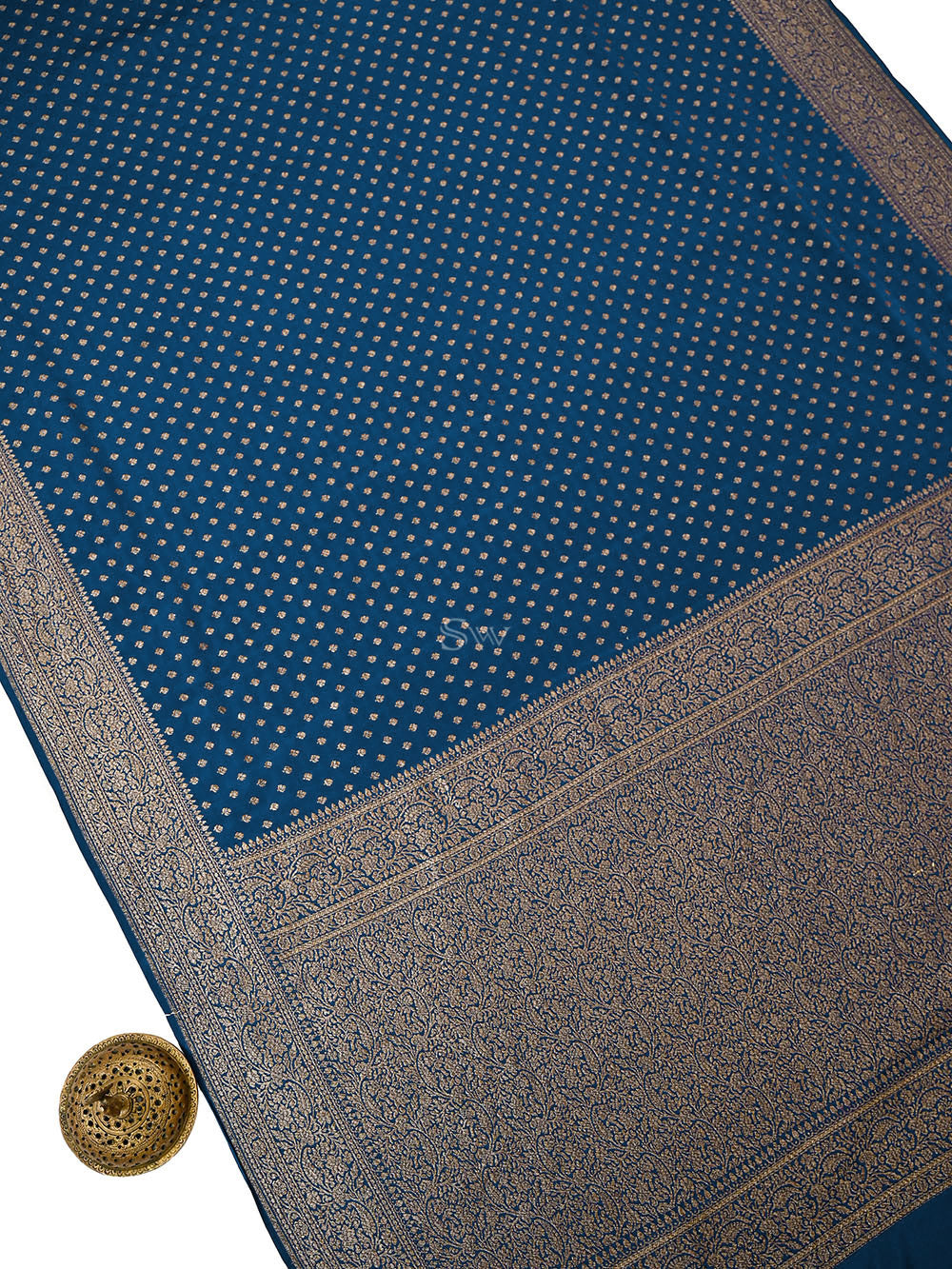 Midnight Blue Zari Booti Crepe Silk Handloom Banarasi Saree - Sacred Weaves