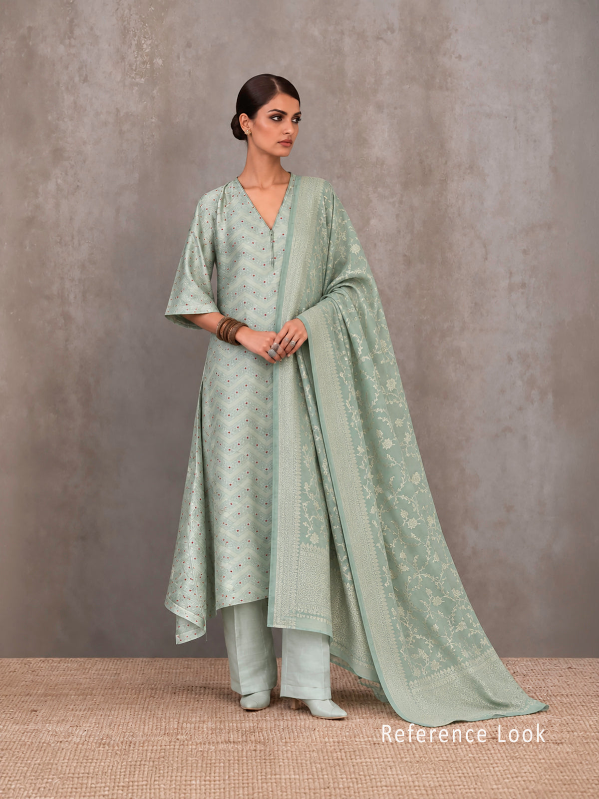 Sea Green Meenakari Booti Tissue Silk Handloom Banarasi Suit - Sacred Weaves