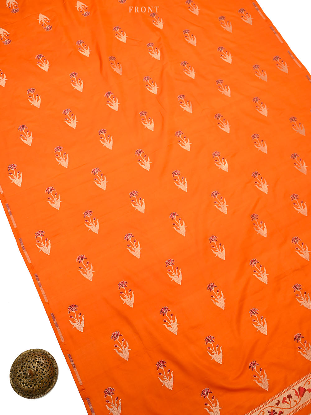 Orange Booti Katan Silk Handloom Banarasi Suit - Sacred Weaves