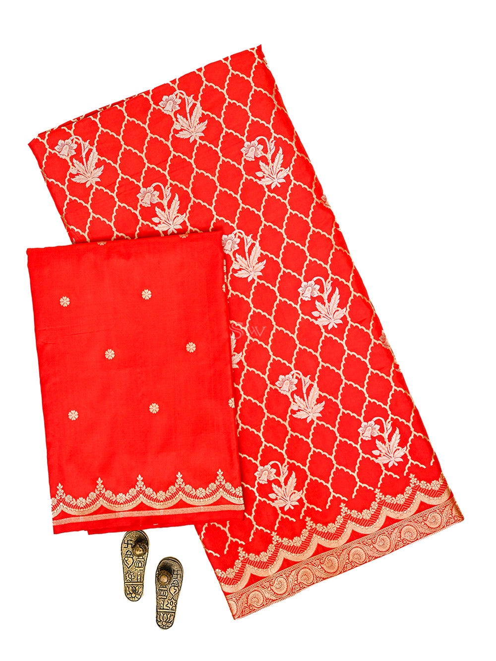 Red Sona Roopa Jaal Katan Silk Handloom Banarasi Suit - Sacred Weaves