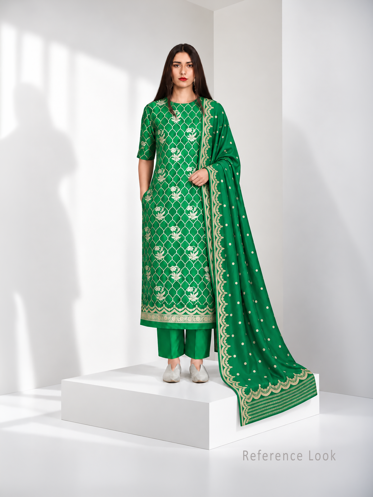 Green Sona Roopa Jaal Katan Silk Handloom Banarasi Suit - Sacred Weaves