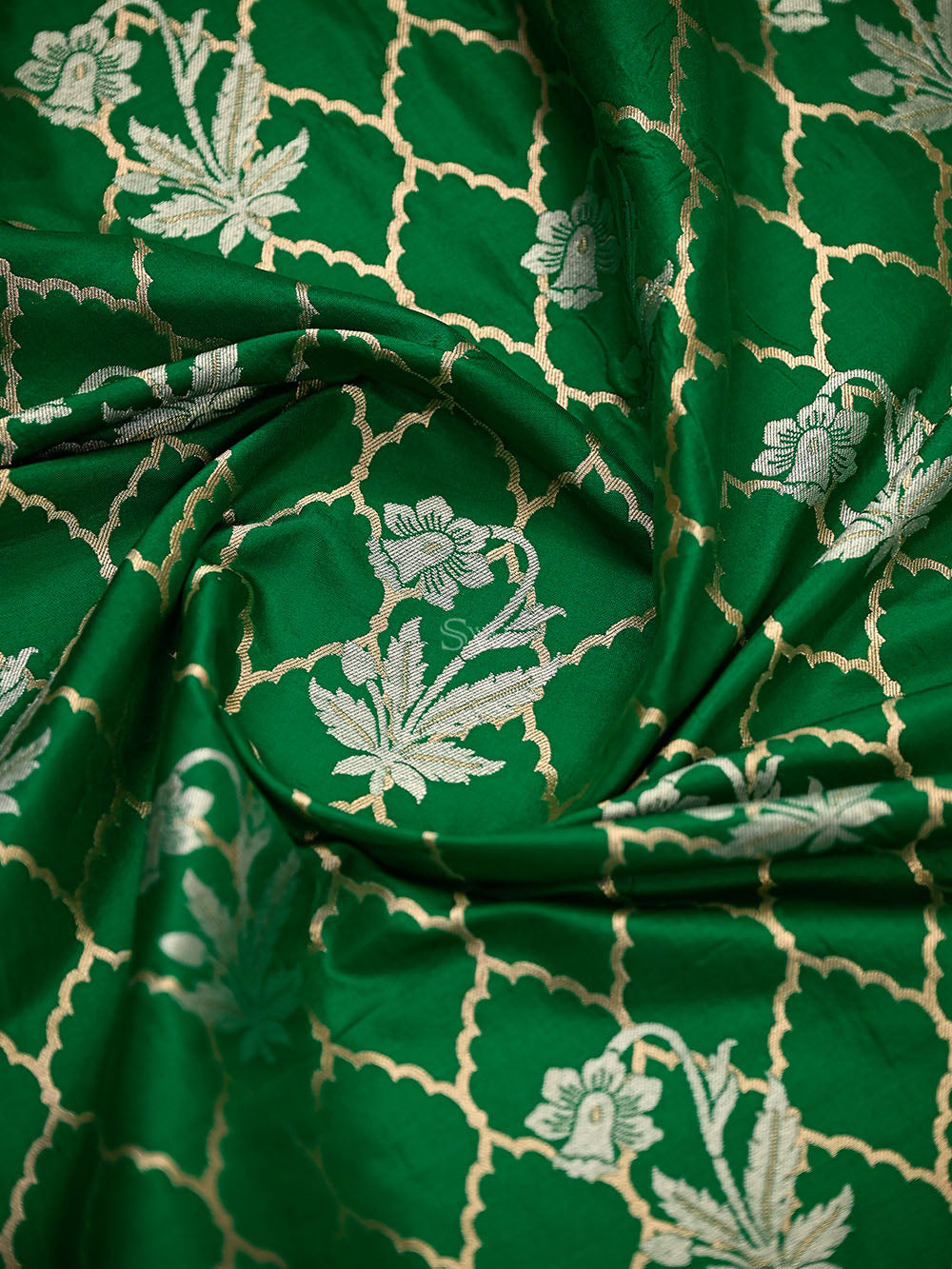 Green Sona Roopa Jaal Katan Silk Handloom Banarasi Suit - Sacred Weaves