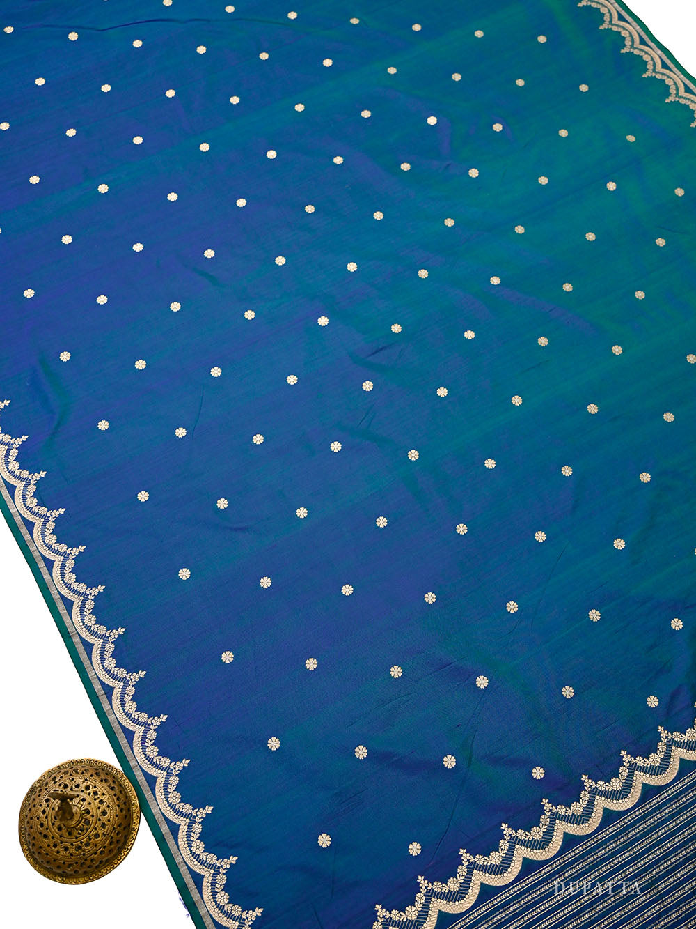 Blue Green Sona Roopa Jaal Katan Silk Handloom Banarasi Suit - Sacred Weaves
