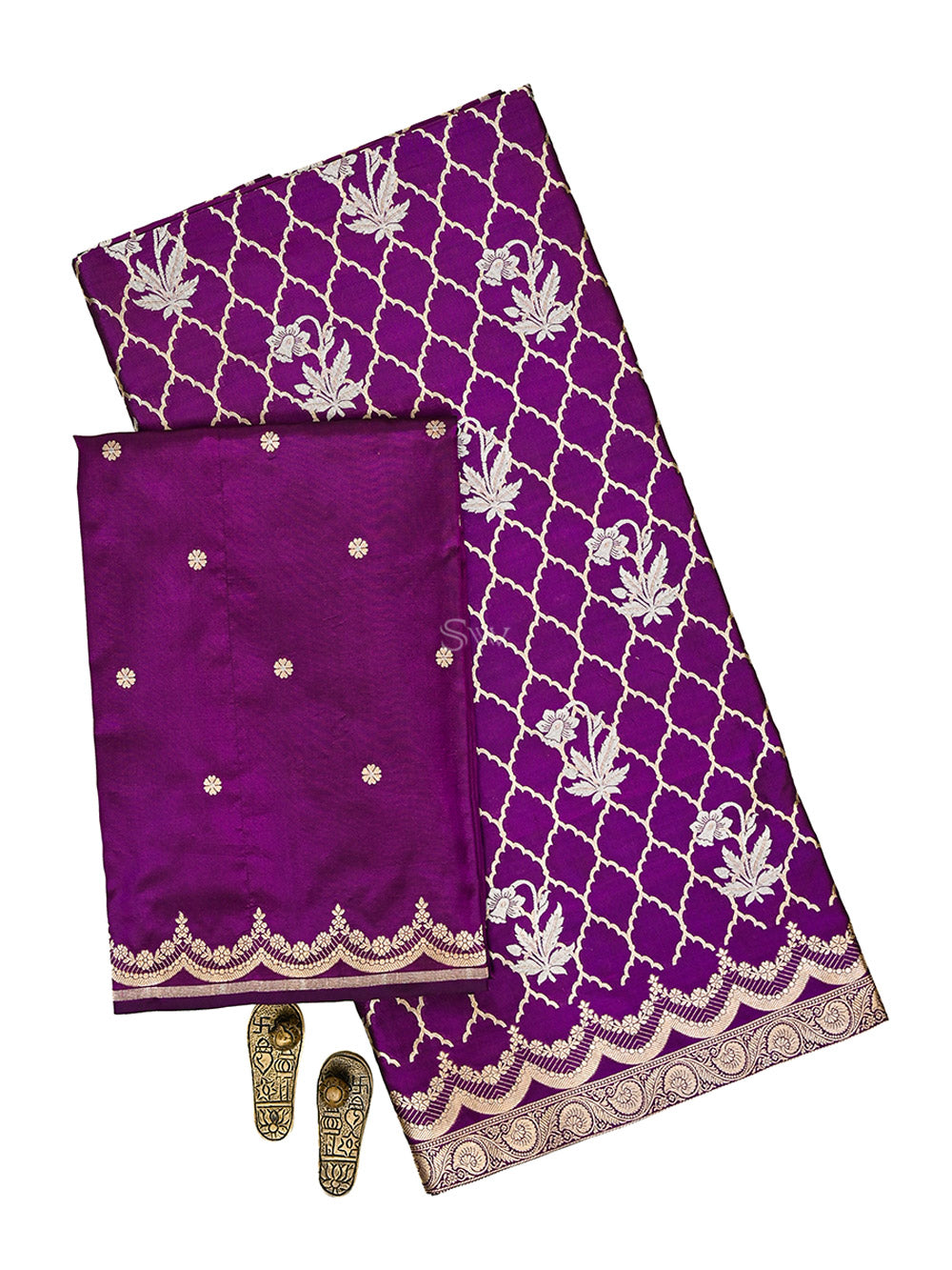 Purple Sona Roopa Jaal Katan Silk Handloom Banarasi Suit - Sacred Weaves
