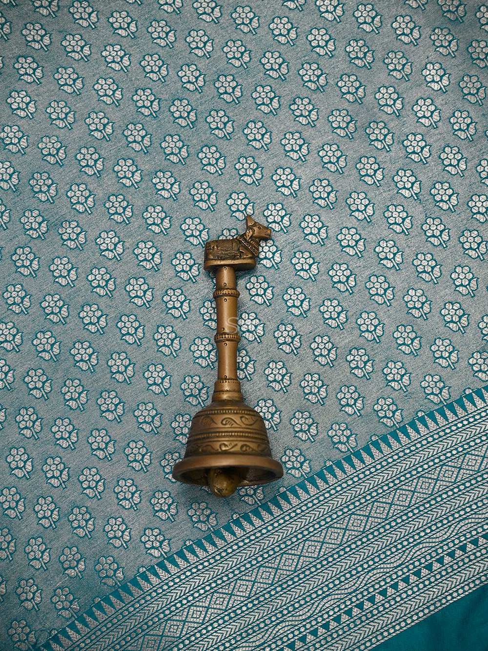 Teal Blue Brocade Tissue Silk Handloom Banarasi Suit - Sacred Weaves