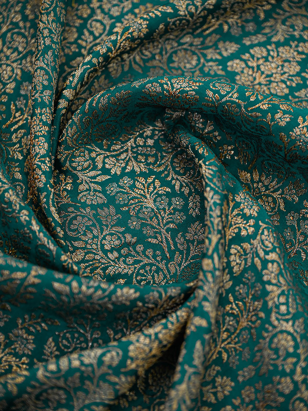 Teal Green Brocade Crepe Silk Handloom Banarasi Saree - Sacred Weaves