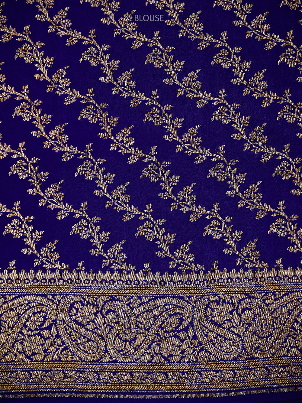 Royal Blue Zari Booti Crepe Silk Handloom Banarasi Saree - Sacred Weaves