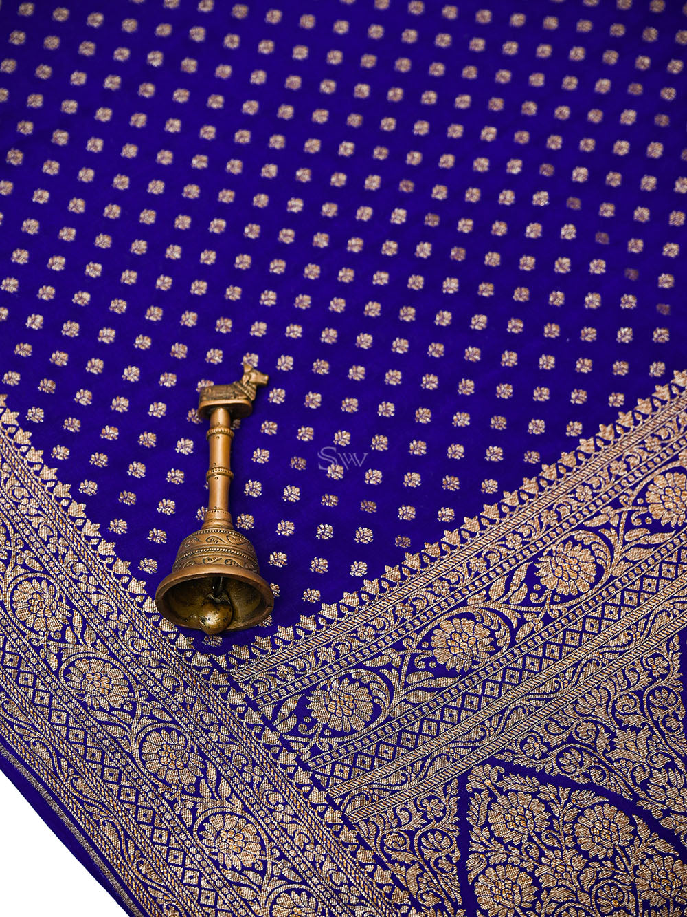 Royal Blue Booti Crepe Silk Handloom Banarasi Saree - Sacred Weaves